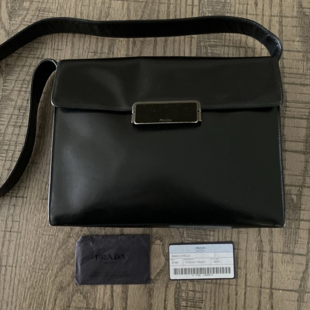 PRADA Vitelli Borsa In Pelle Leather Shoulder Bag Black Small Cross Body Italy - Picture 8 of 16